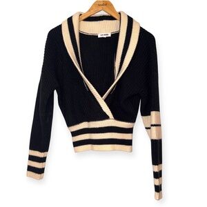 Steve Madden Addison Wrap Sweater Black Cream Stripe Size S